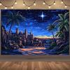 1 Christmas Night Scene Starry Sky Banner - Polyester Background Fabric Suitable for Christmas, Birthdays, and Weddings
