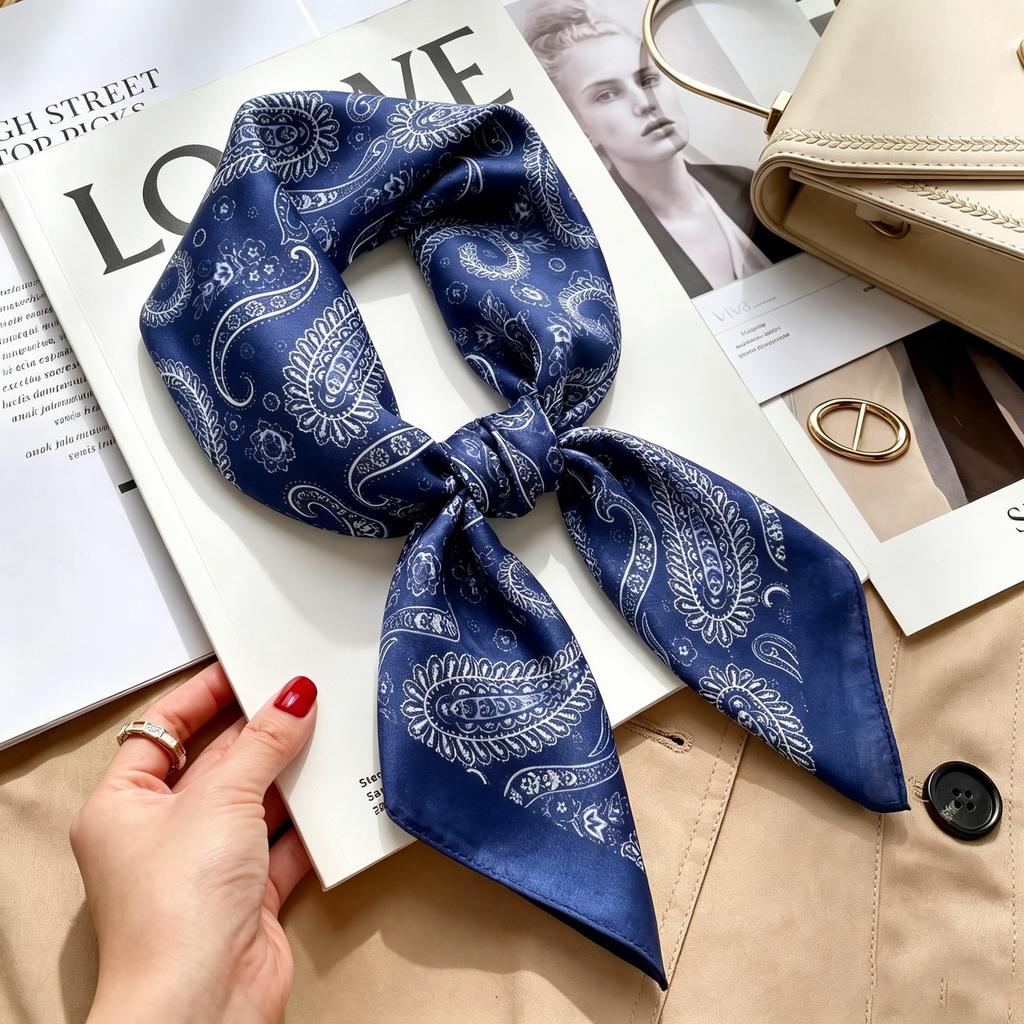 Autumn and winter Maillard cashew square scarf silk scarf women's shirt versatile neck small scarf tied hair decorative scarf