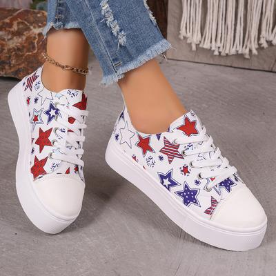 Chaussures de Sport Multifonctionnelles pour Femme Printemps et Automne Imprimées Décontractées à Lacets Semelle Épaisse Toile Chaussures Femme 2024