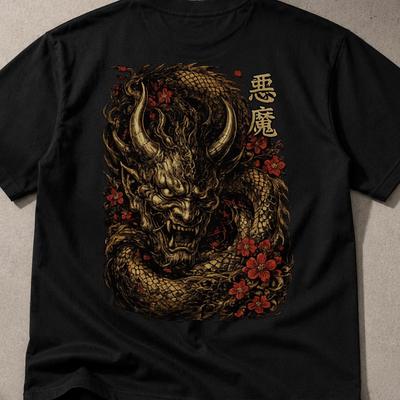 Oni Dragon Samurai Shirt Japan Vintage Anime T Shirt Design Anime Streetwear Unisex Graphic Tee Streetwear Tee Gift for Him Her Dragon Png