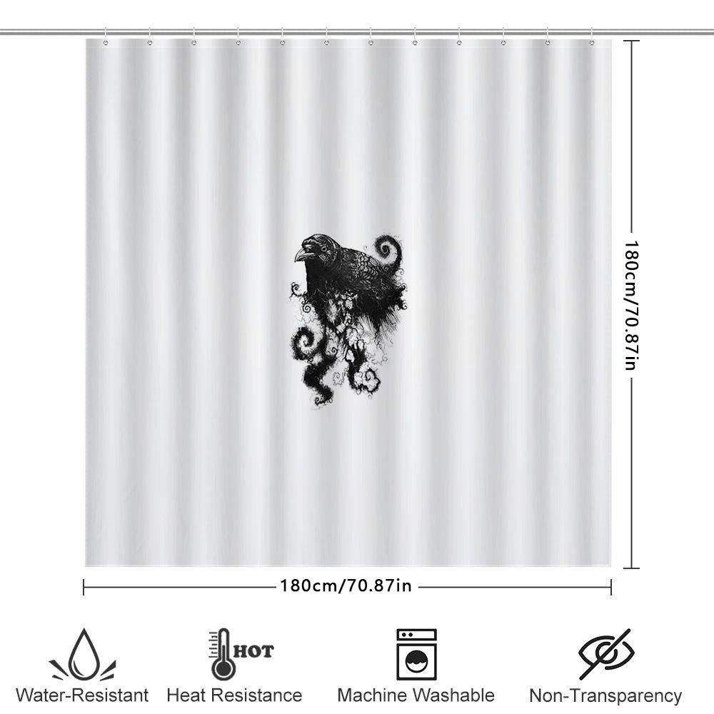 Gothic Raven Shower Curtain Dark Fantasy Birds Art Bathroom Decor Spooky Halloween Home Decor Black Feather Horror Wall Hanging