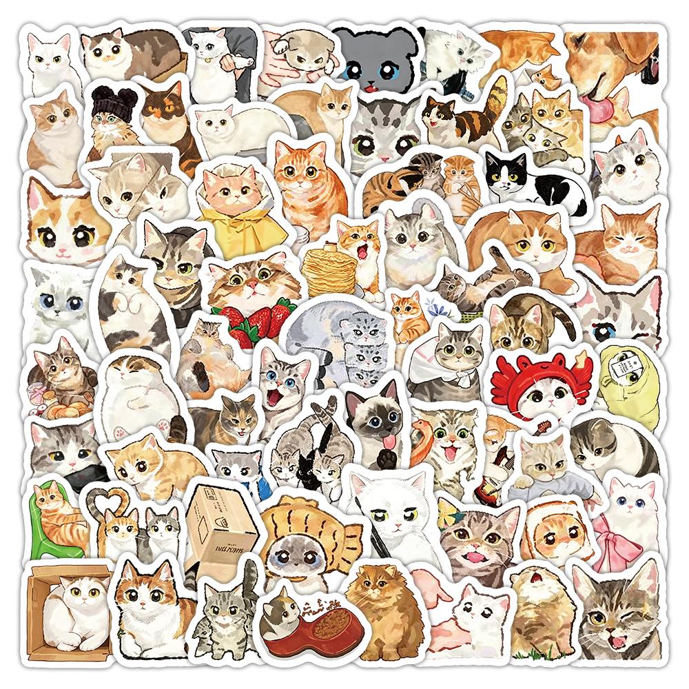 82Pcs New Cute Cat Graffiti Stickers Creative Animal Cartoon Decal Diy Luggage Phone Guitar Scrapbook Waterproof Sticker Kid Toy