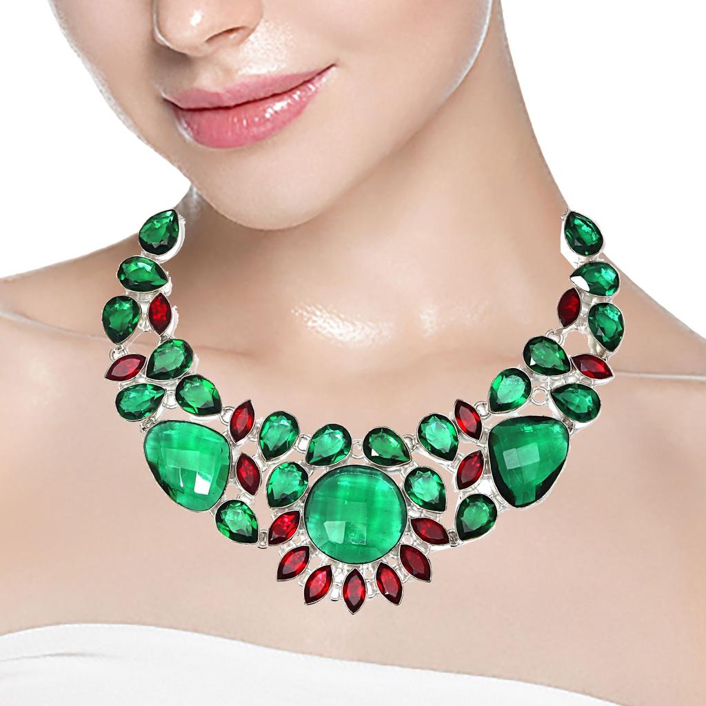 Necklace Emerald Quartz GarnetGemstone Women'Unisex Jewelry 18-20''
