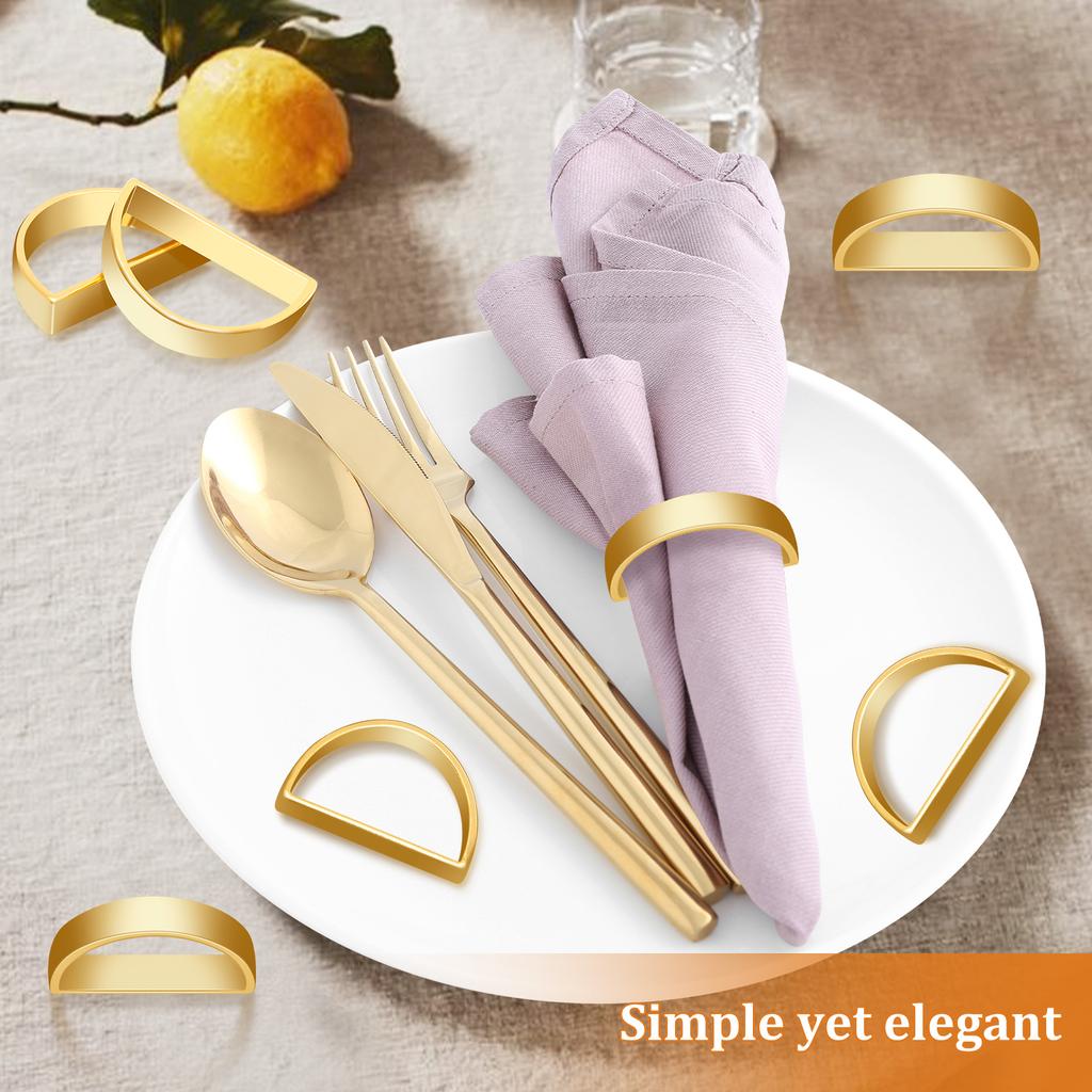 12Pcs Zinc Alloy Napkin Ring D-shaped Gold Napkin Rings Holder Wedding Banquet Birthday Party Dinnig Table Decoration