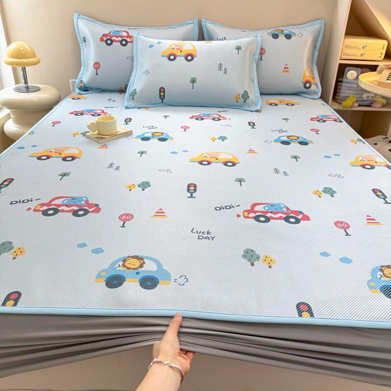 New Cute 3-Piece Ice Vine Cooling Mat Pillowcase & Bed Sheet Set with Digital Print - Spring/Summer