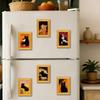Set of 6 Cute Cats Design Art Print Wooden Frame Magnetic Sticekr for Refrigerator Decors Famous Painting Fridge Magnets