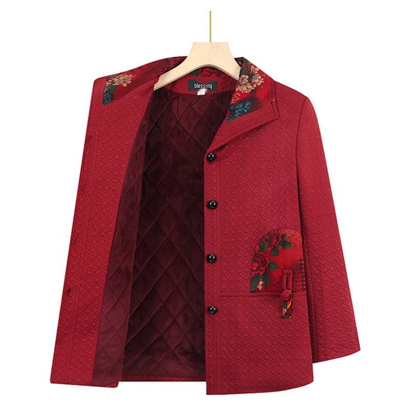 Elderly Women's Chinese Style Plus Size Turn-Down Collar Jacket - Fashionable Spring and Autumn Top for Grandma