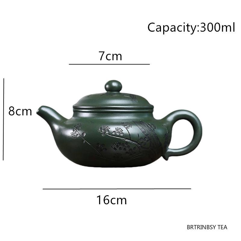 Chinese Yixing Handmade Purple Clay Teapot Hand-carved Plum Blossom Pattern Tea Pot Raw Ore Green Mud Kettle Zisha Tea Set 300ml