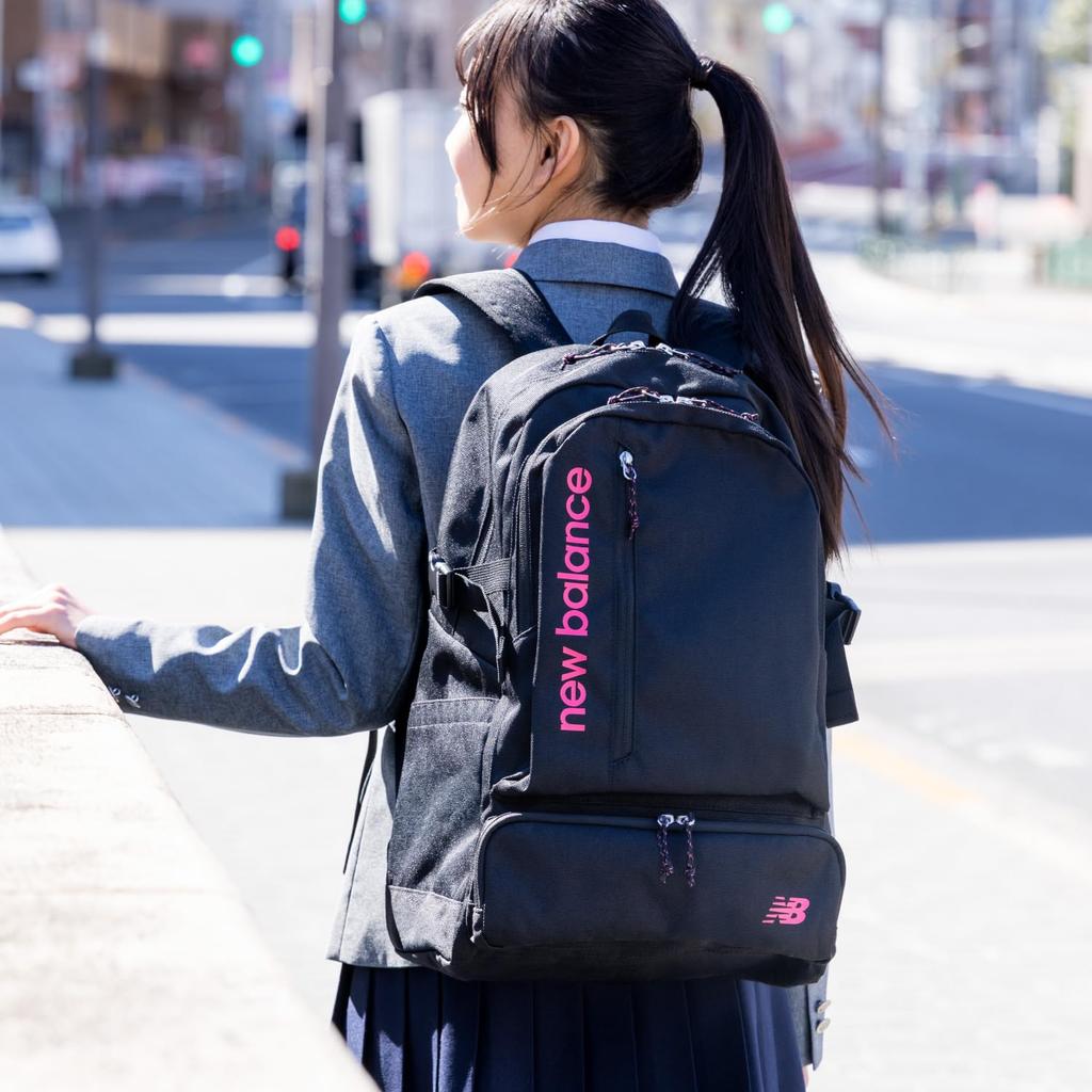 New Balance Big Pocket Backpack (LAB55619) - Large Capacity, 25L Capacity, A4 Size Storage, Durable, BlackPink, Perfect for School and Club Activities