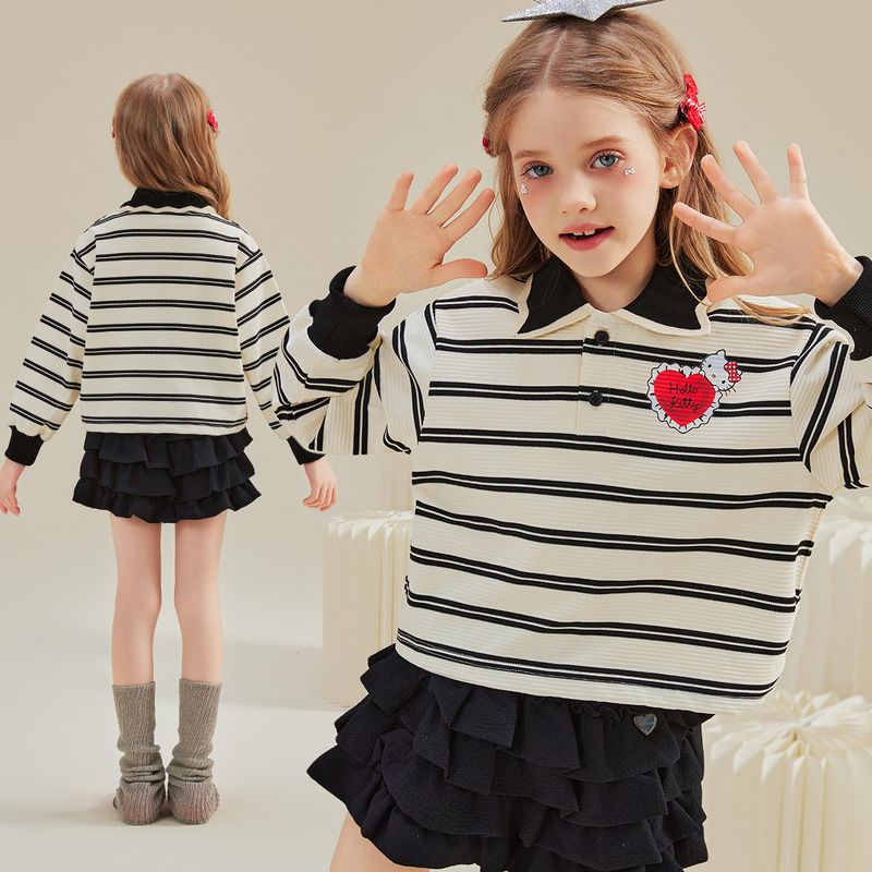 Girls  Collared Casual Spring Sweatshirt 2025 Cashmere Simple Striped Fashionable Trendy Big Kids  Clothing Image color 160