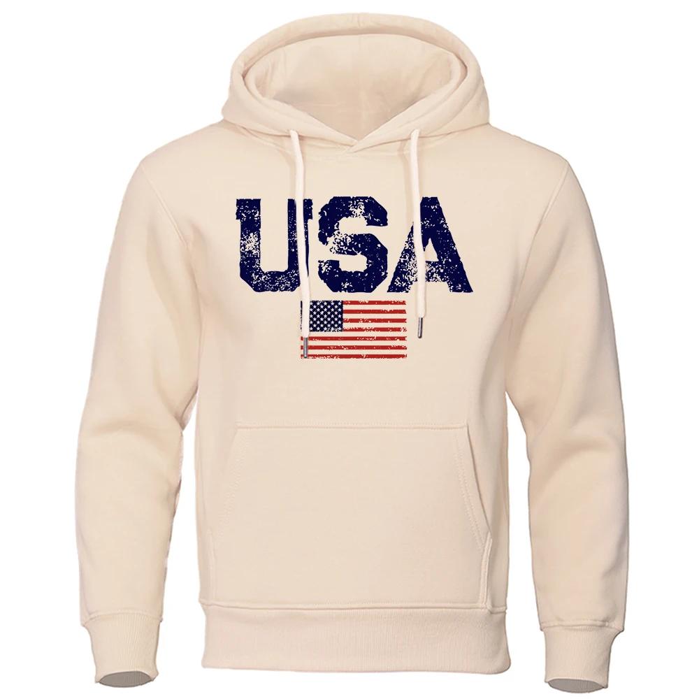 Autumn and winter American flag printed clothing men's hooded round neck fashionable warm hooded sweatshirt windproof sportswear