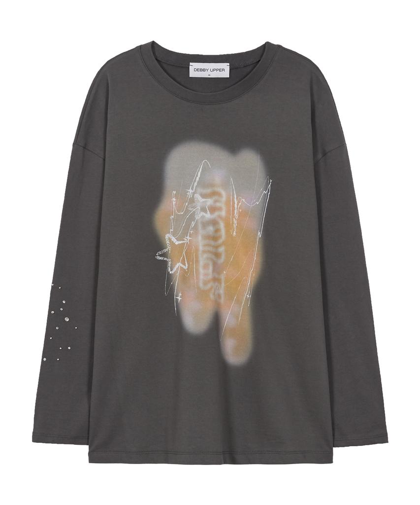 DEBBY UPPER Overfit Half Printed T-Shirt_Gray