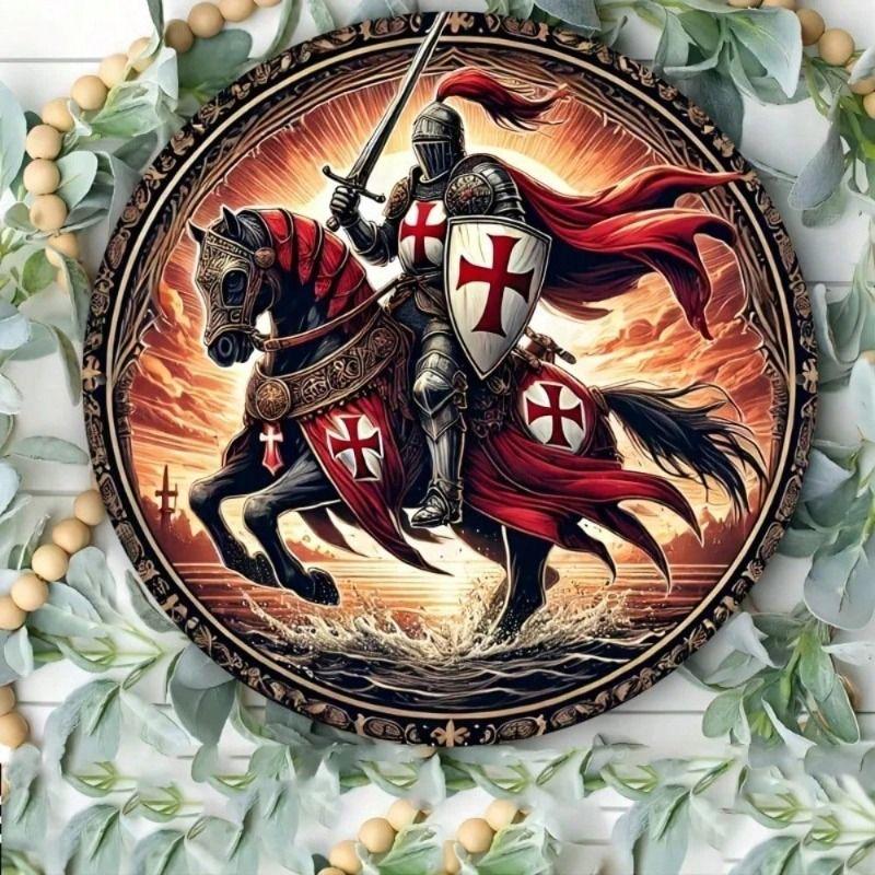 Vintage Rusty Metal Wall Poster Knight on Horse Farmhouse Art