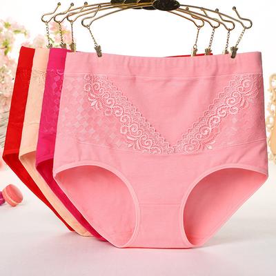 Ladies Spring and Autumn Cotton Lace Edge High Waist Belly Lift Hip Girdle Waist Triangle Briefs