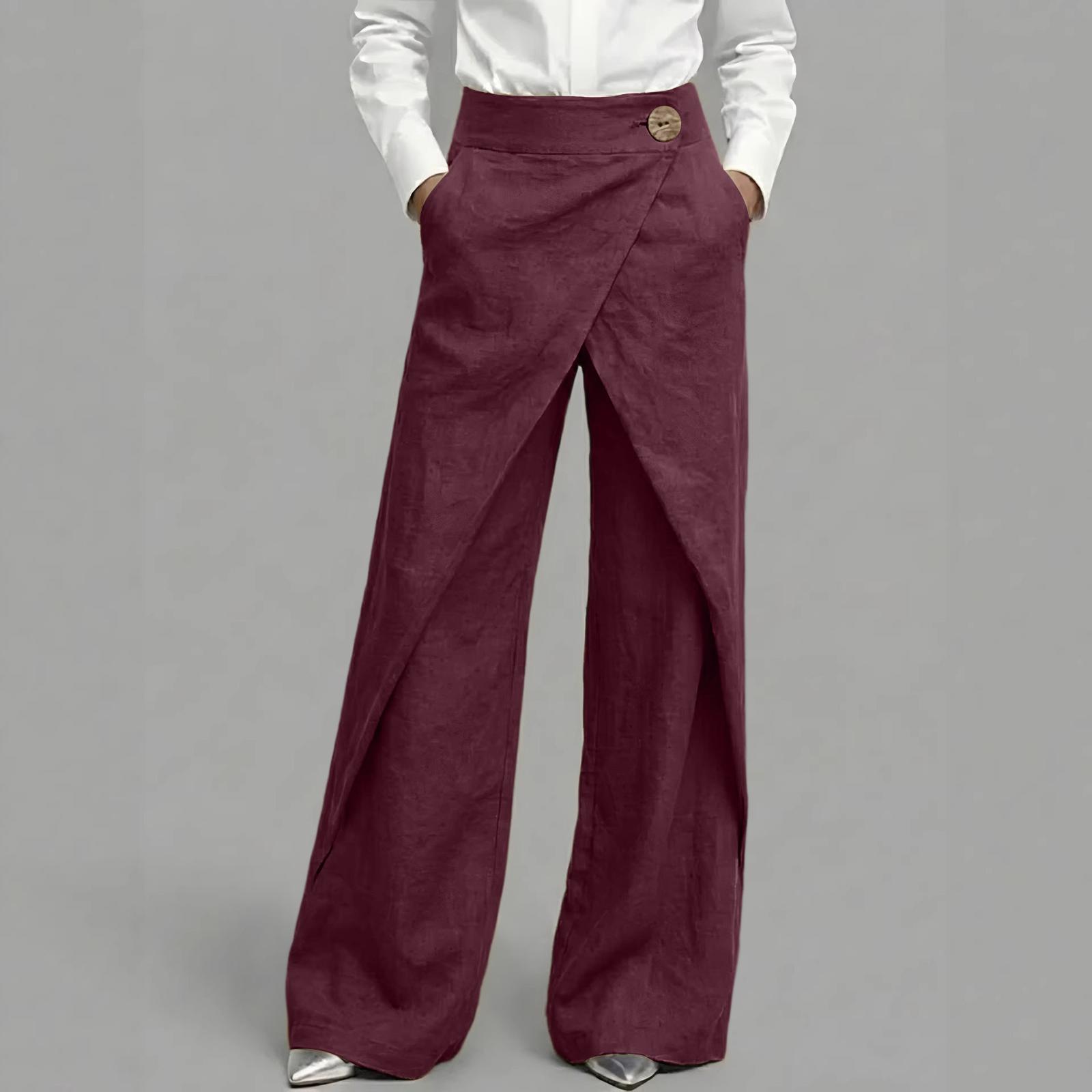 

Ladies Color Casual Pants, Fashionable And Trendy Cotton And Linen Pants XL винний