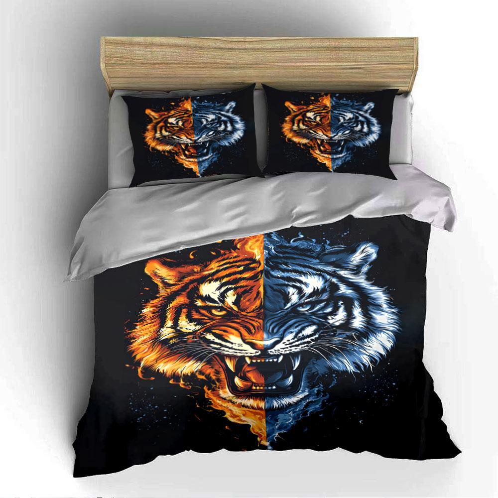 Fire and Ice Tiger Design Bedding Duvet Cover Set (1*Duvet Cover 2*Pillowcases, without duvet insert)