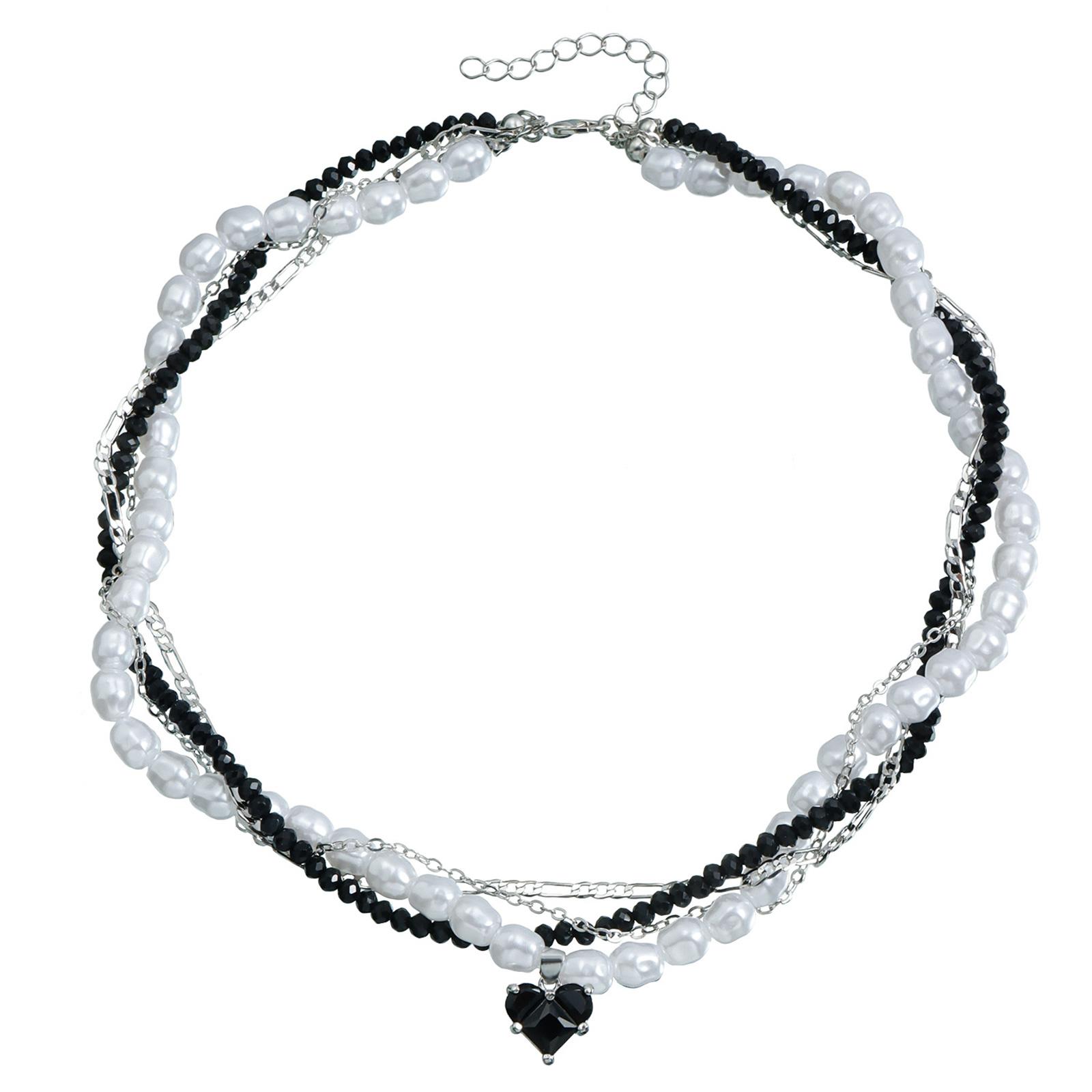 

Sophisticated Heart Pendant Necklace Graceful Heart Necklace Charm Crafted From Alloy With Faux Pearls Embellishment чорний