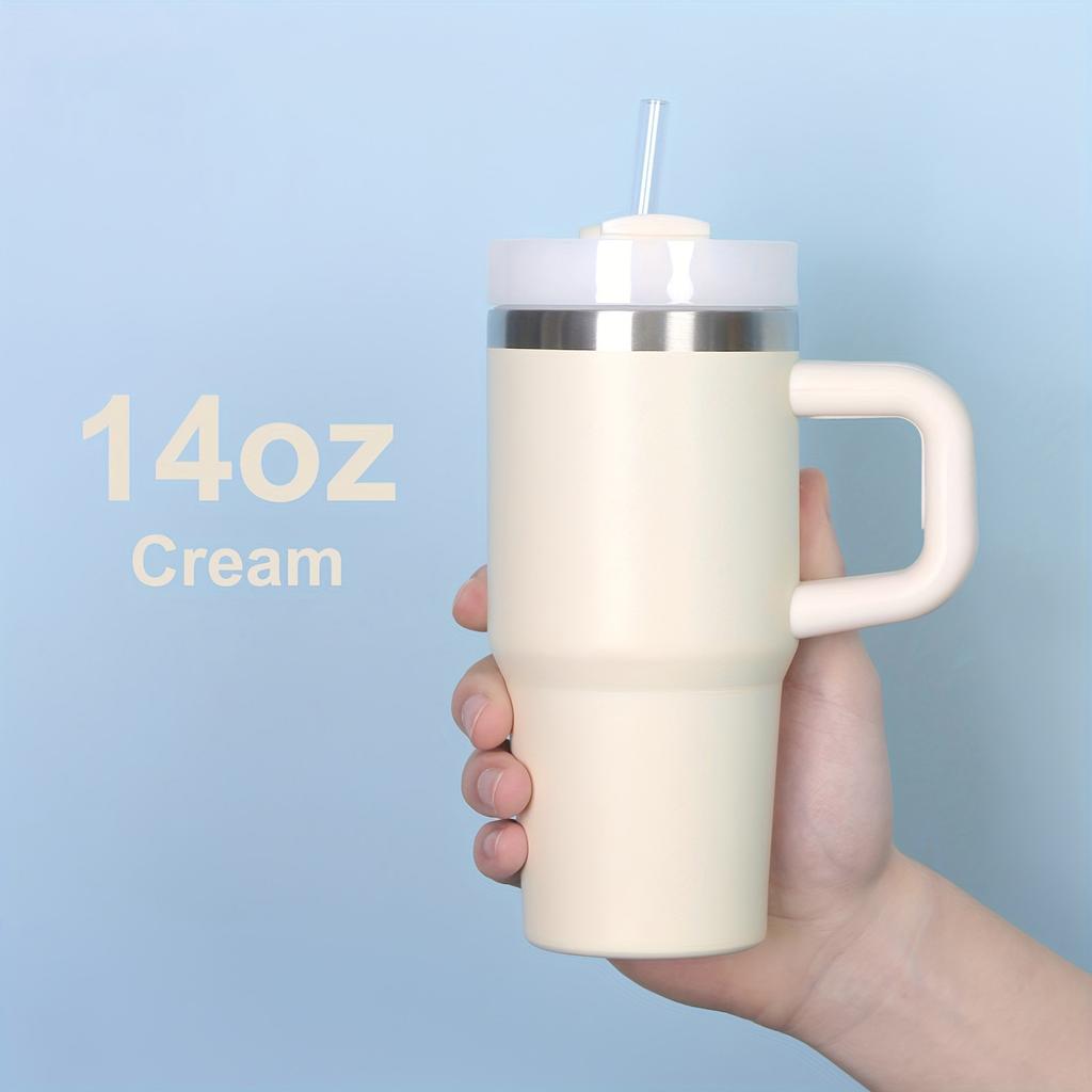 New 14oz Double Layer 304 Stainless Steel Insulated Car Cup With Lid And Straw
