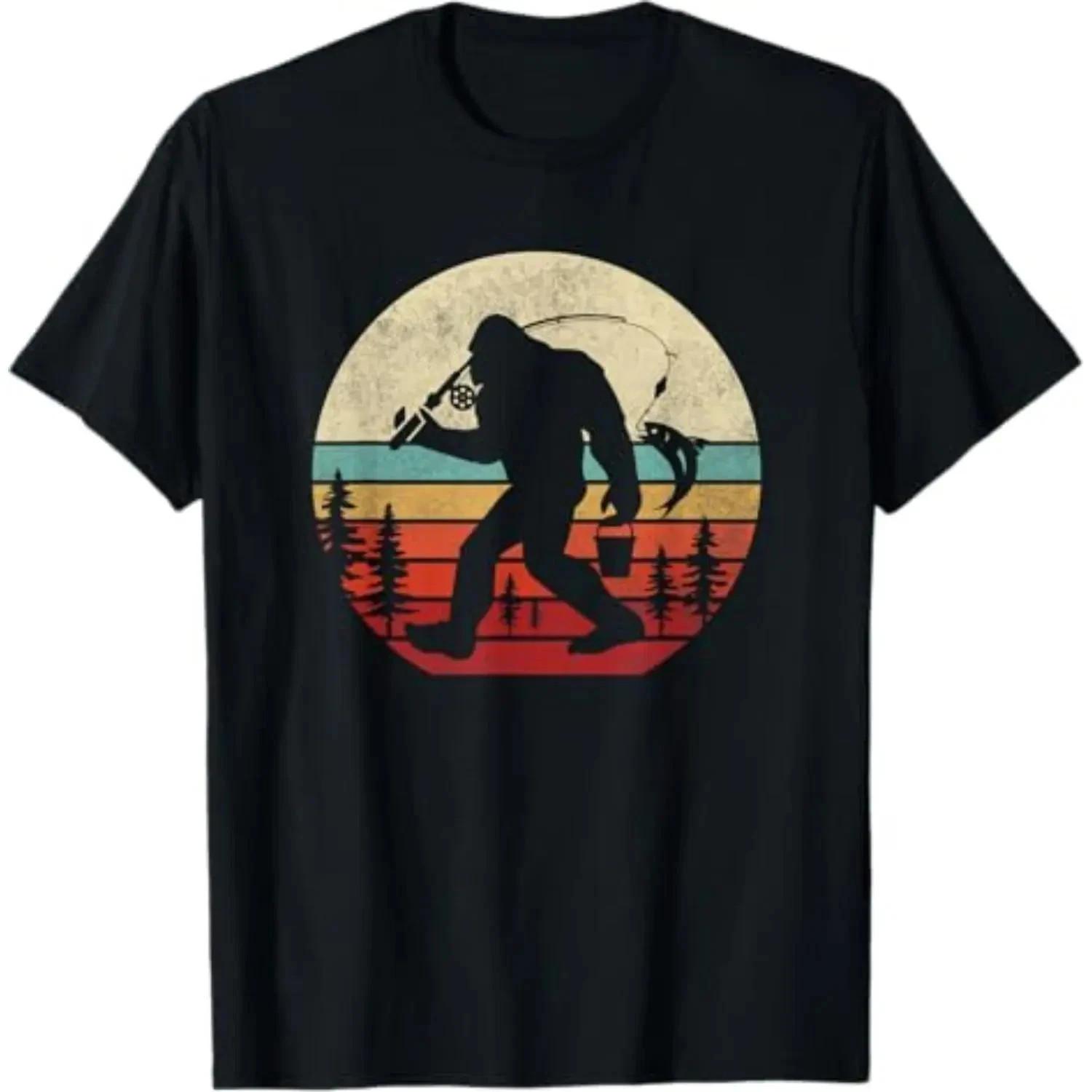 100% Cotton Summer T Shirts Bigfoot Fishing Funny Retro Sasquatch Dad Men Kids Unisex T-Shirt XL