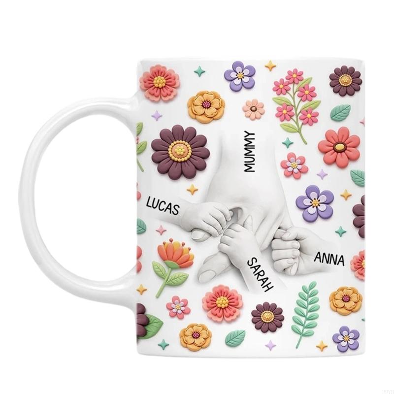 Holding Mum Hand Ceramic Coffee Mug With Florals Designs Gift For Mother Birthday Or Special Occasion P9YB 11oz белый