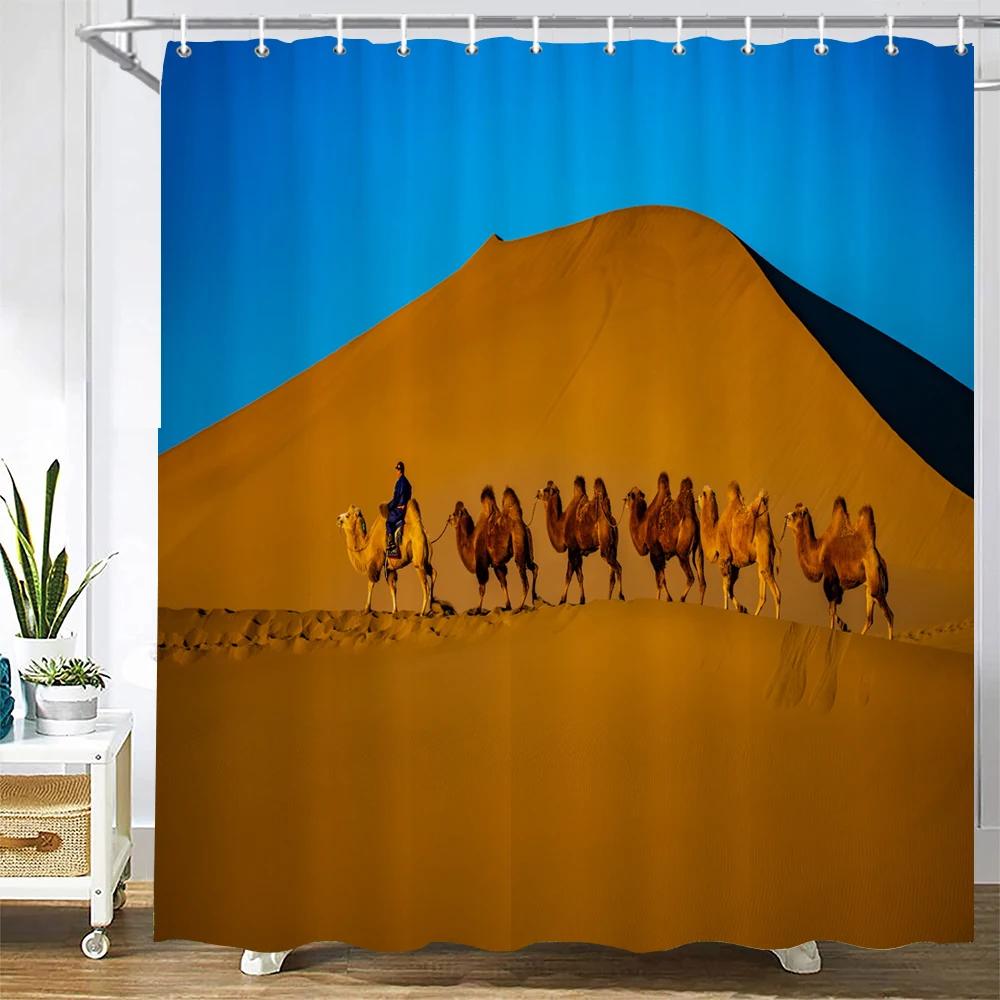 

200X180Cm Bathroom Waterproof Shower Curtain Natural Landscape Desert Scenery Printing Polyester Home Decor Curtain With Hook W60H190(CM)-1 Pcs
