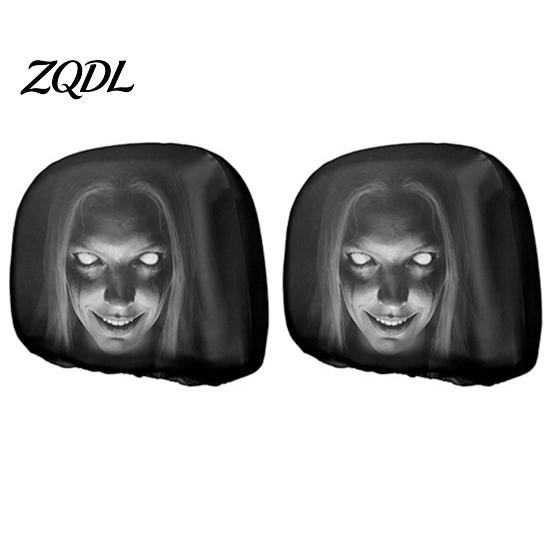 Eerie Car Interior Styling Realistic Horror Headrest Covers, Double Sided Scary Passenger Decorative Sleeves Illusion Seat Protector, Universal