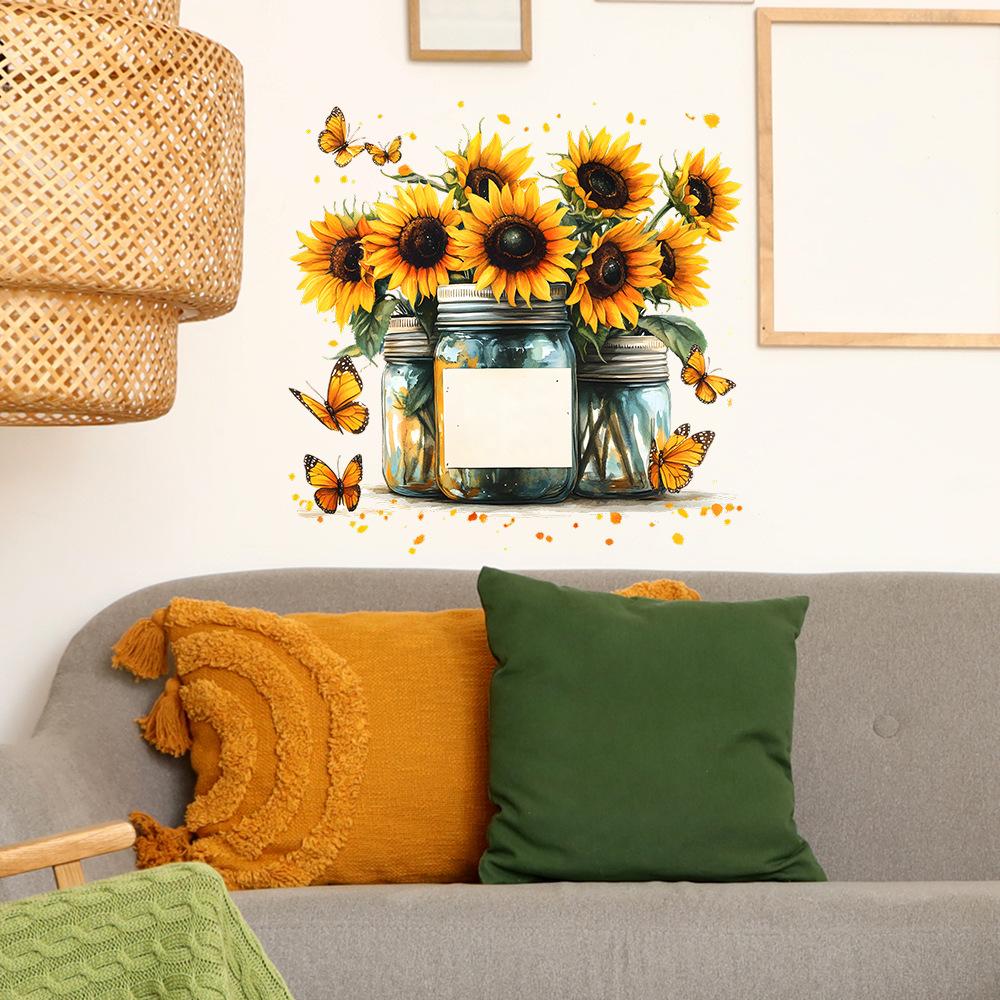Painted Bright Sunflower Vase Bedroom Living Room Home Background Beautification Decoration Wall Stickers