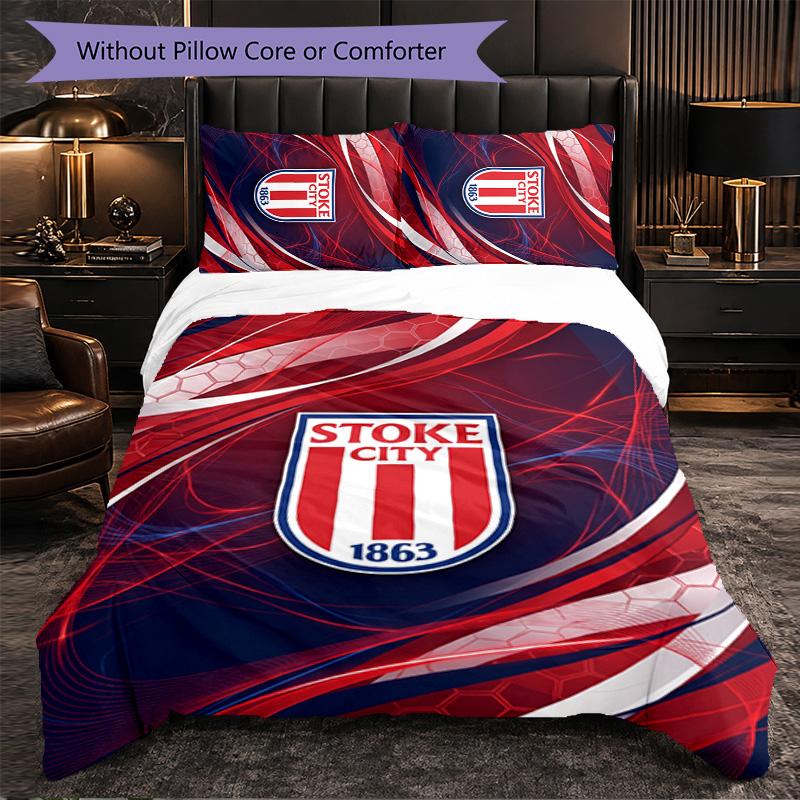 Stoke City Football 3 Piece Bedding Set Soft Duvet Cover Set with Pillowcases Printed Bedroom Decor Set for Home