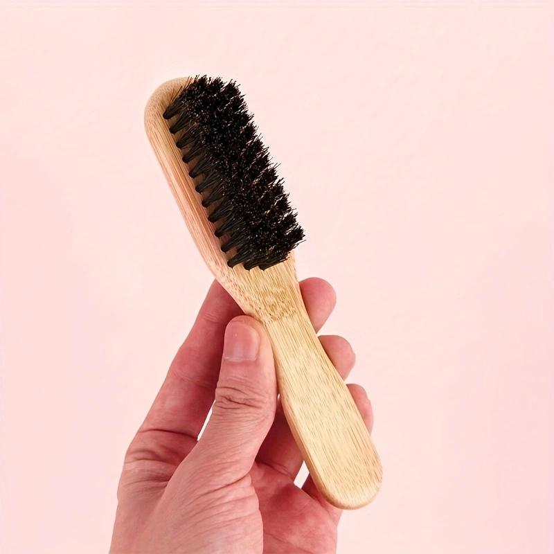 2-Piece Natural Bamboo Portable Mini Set - Boar Bristle Hair Brush & Natural Bamboo Wide-Tooth Comb, Palm-Sized Compact Design