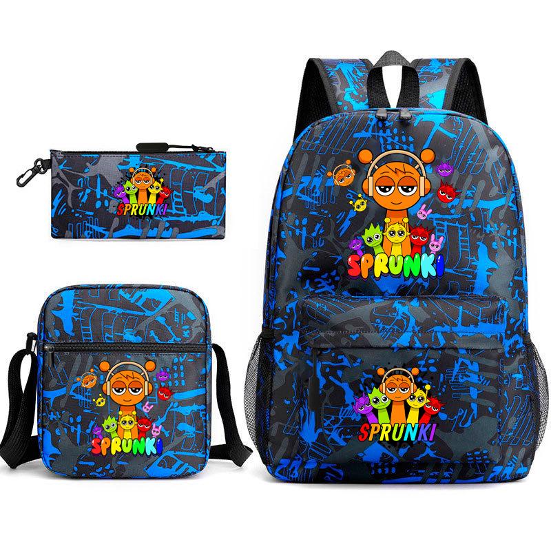 Rhythm box peripheral schoolbag sprunki cartoon starry sky backpack 3-piece set