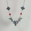 Gothic Punk Sliver Color Vampire Bat Red Black Crystal Pendant Choker Necklace for Men Women Halloween Party Jewelry Accessory