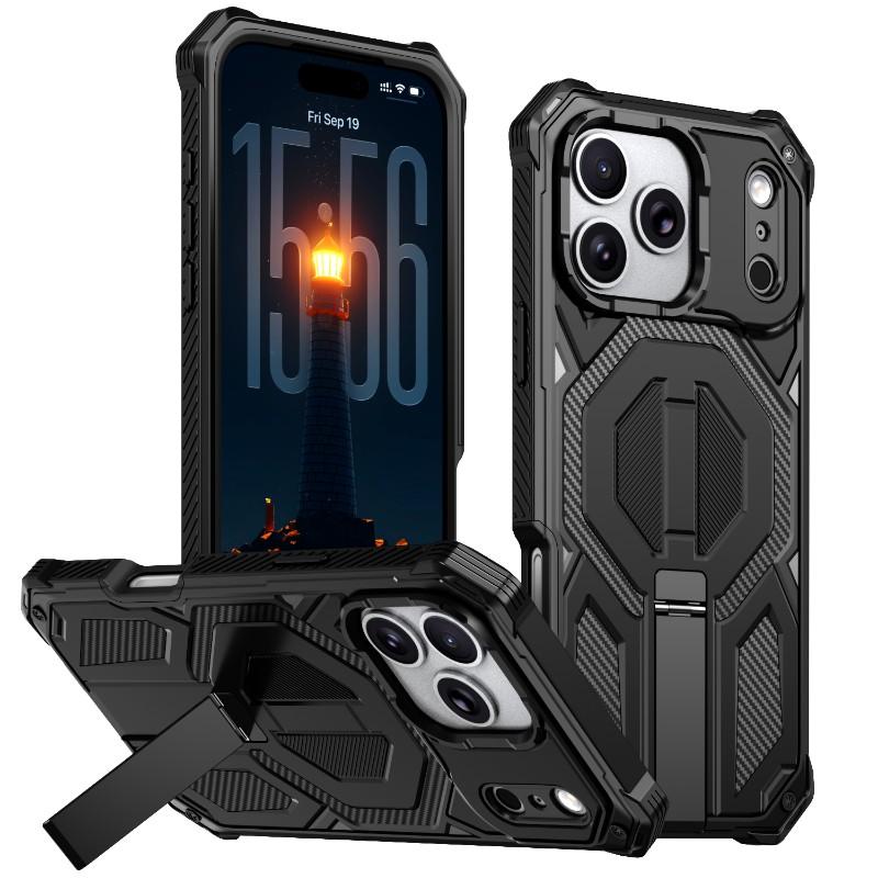 For Magsafe Wireless Charging Magnetic Car Bracket Armored Phone Case For iPhone 17 Pro Max 15 13 12 14 16 Pro Max Bmper Cover