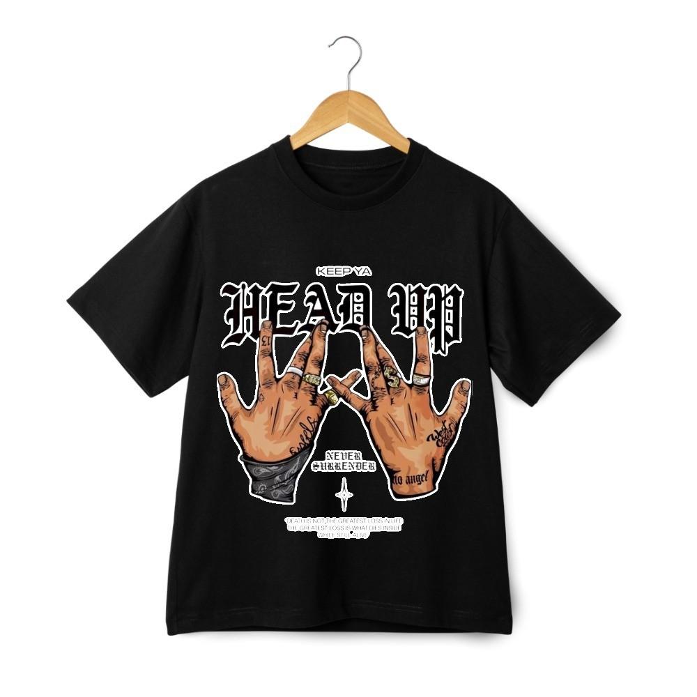 Head Up Hands Graphic T-Shirt – Gothic Motivation Keep Ya Strong Streetwear Tee S