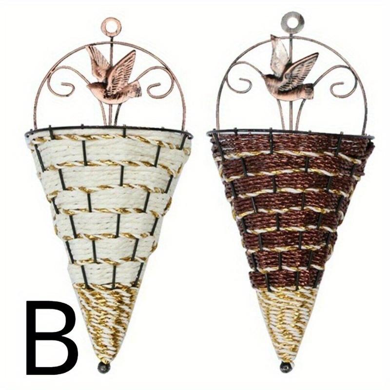 Flower Basket Vase Rattan Wall Hanging Pot Planter Rattan Vase Basket Decor Metal Plant Hang Baskets Home Garden