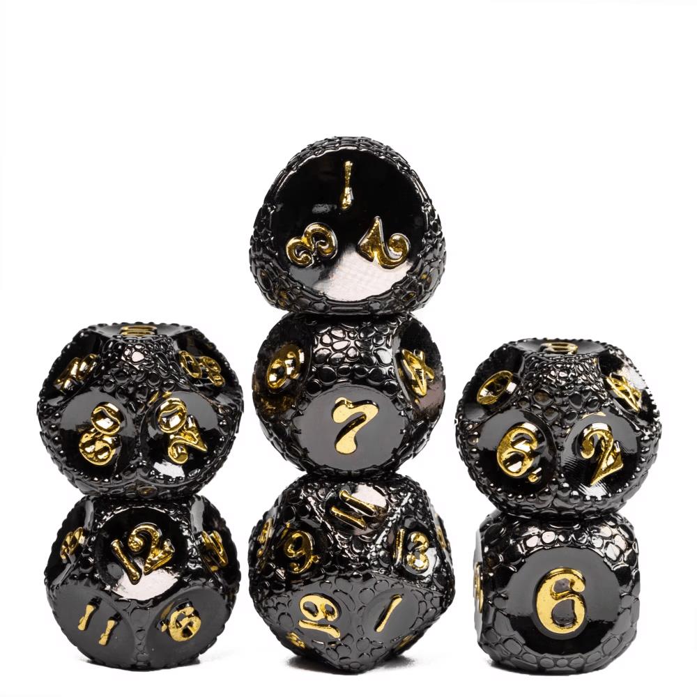 Cusdie Metal Solid DND Dices Pebbles Texture 7Pcs D4-D20 Polyhedral Dice Set for Role Playing Game Pathfinder Board Games TRPG
