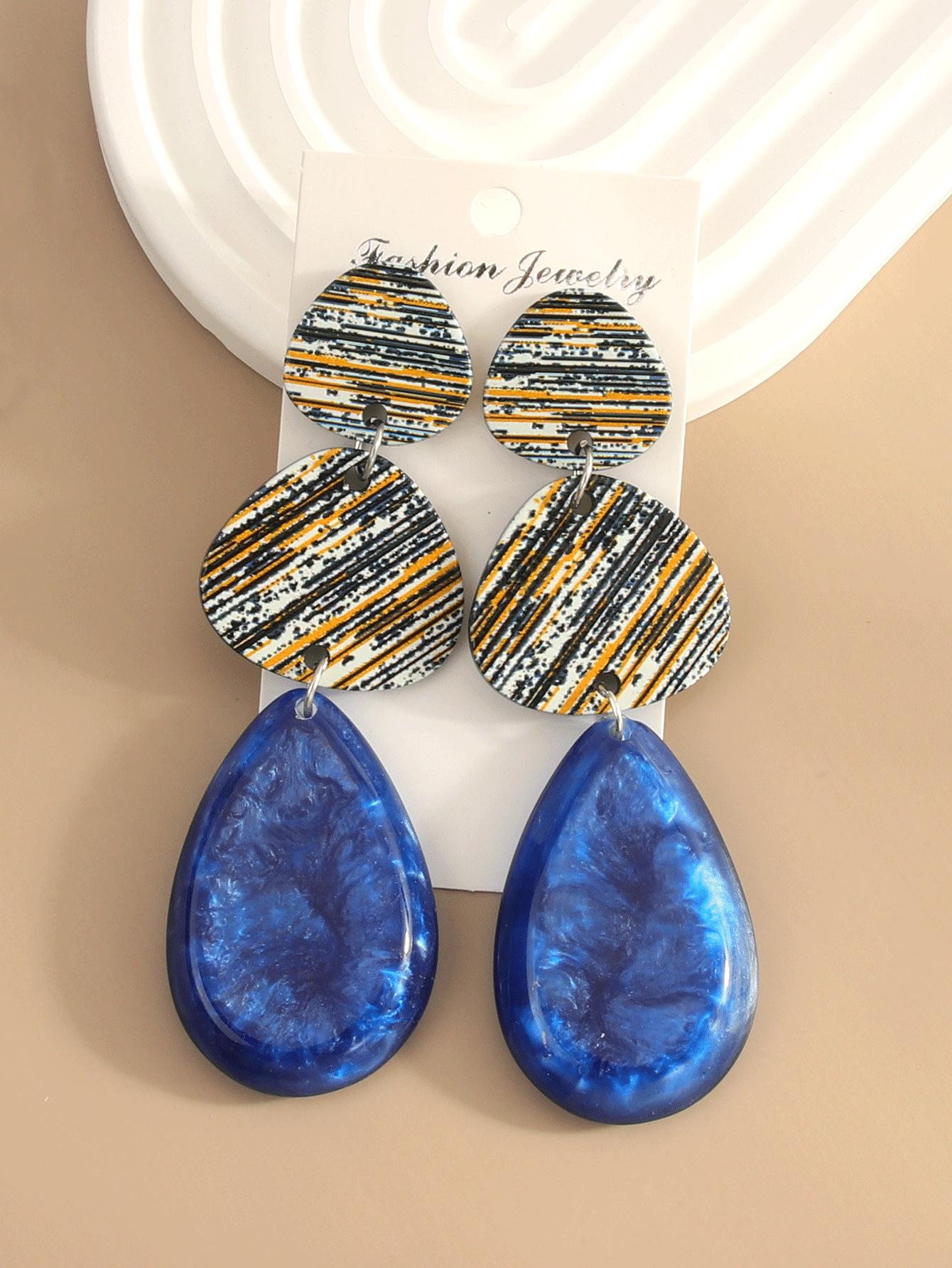 

Женские модные акриловые серьги в форме капли воды – принт личности, подвесной дизайн, анти-драгоценный камень, идеально подходят для повседневной носки. королевский синий