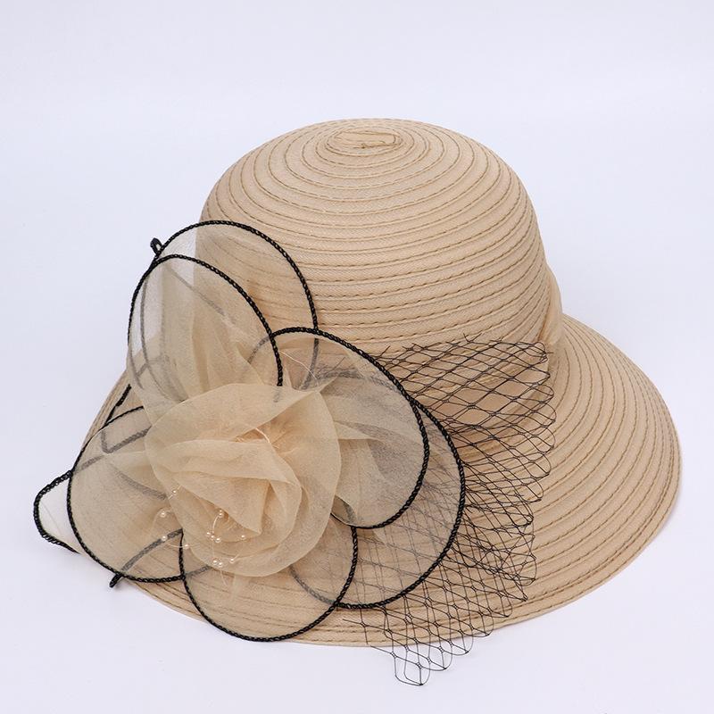 Ladies sun hat spring mesh exquisite handmade big flower top hat summer sun hat retro outdoor gauze hat