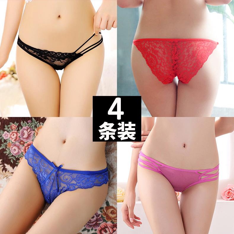[Free Shipping] 4 Packs, Transparent Hot Sexy Underwear Women's Temptation Low-rise Lace Japanese Breathable Briefs