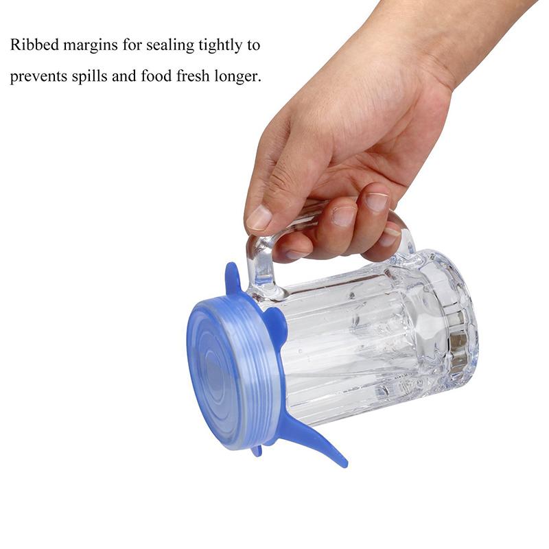 6 Stück wiederverwendbare Silikondeckel für Lebensmittel/Geschirr