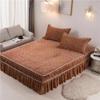 Crystal Velvet Bed Skirt and Pillowcase Three-piece Quilted Thickened Warmth Bed Cover and Bedspread Set
