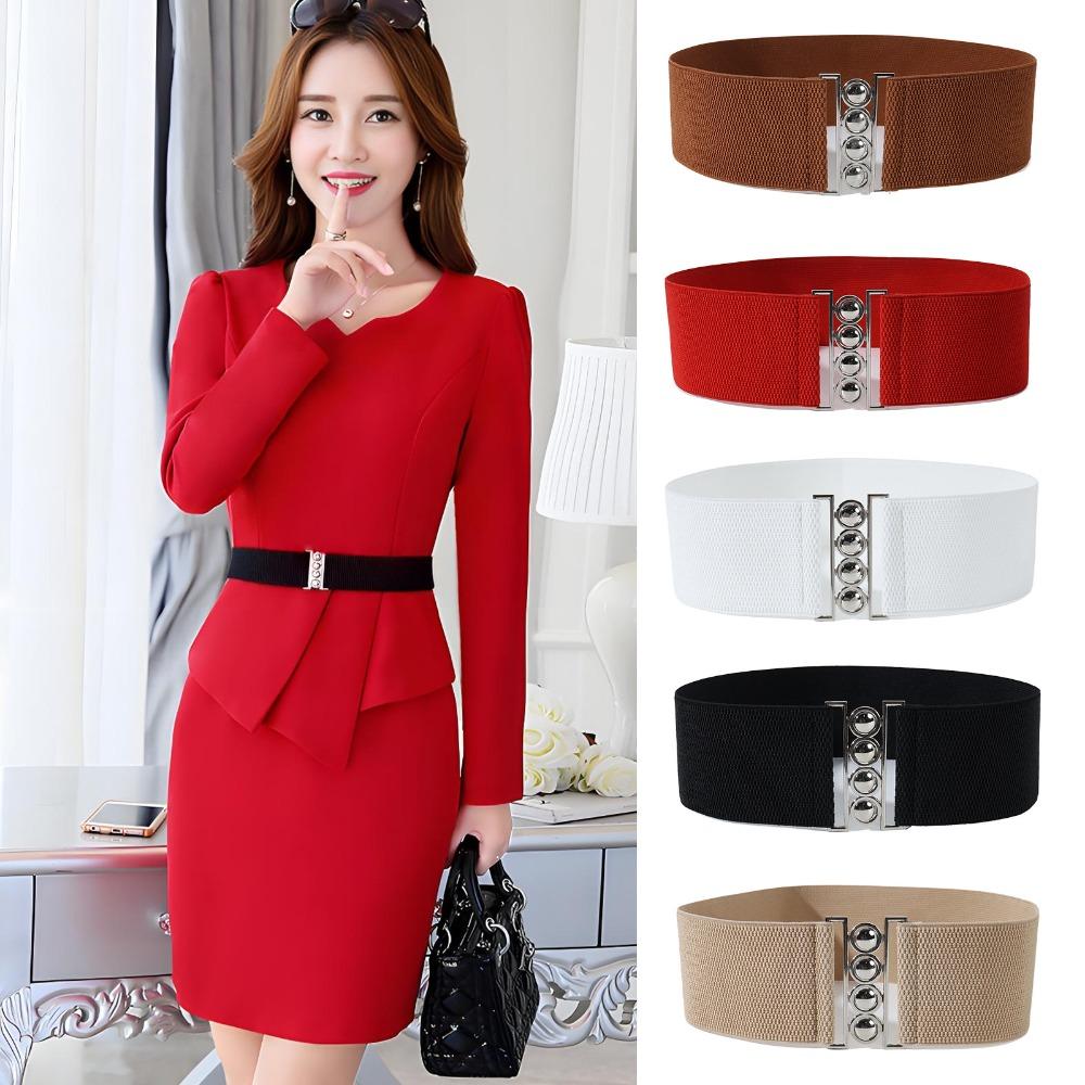 Stretchable Wide Elastic Belt Cinch Dress Cummerbands Metal Buckle Waistband  For Ladies Women