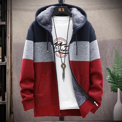 Automne Coréen Pulls à Capuche pour Homme avec Épais et Velours Cardigan Tricoté pour Homme Veste Patchwork