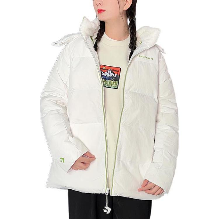 Converse Down Jackets Women's White Hooded Moderate Other Unisex 10023712-A02
