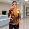 Women's V-Neck Costume with Pockets Halloween Print Side Slit 3/4 Sleeve Top for Cosplay Party