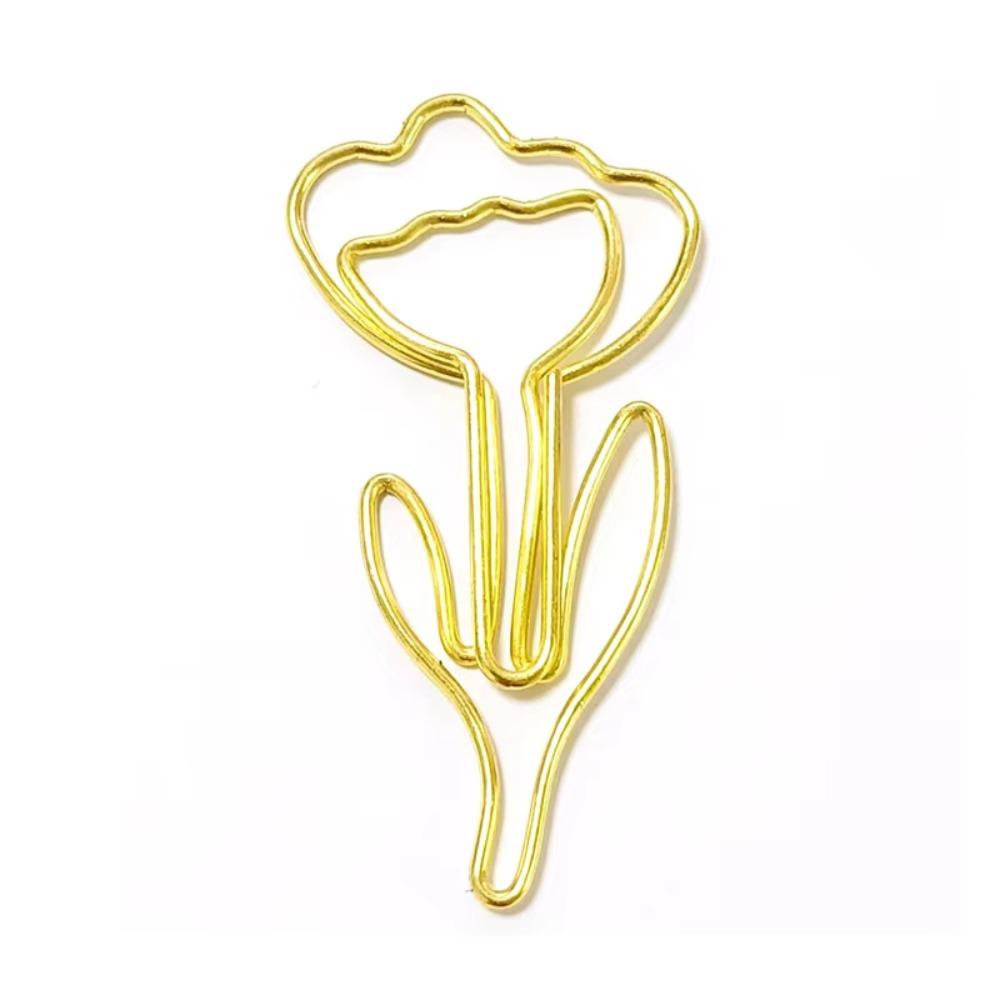 10PCS/Set Metal Flower Bookmark Colored Bookmark Clip Smooth Flower Paper Clip  Office Gold