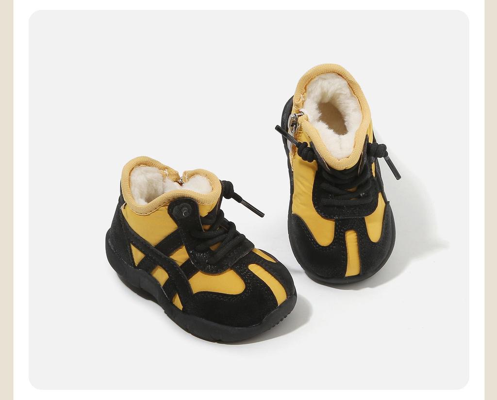 2025 Winter Kids' Korean Cotton Shoes: Trendy Patchwork, Soft Sole, Warm, Unisex, Versatile