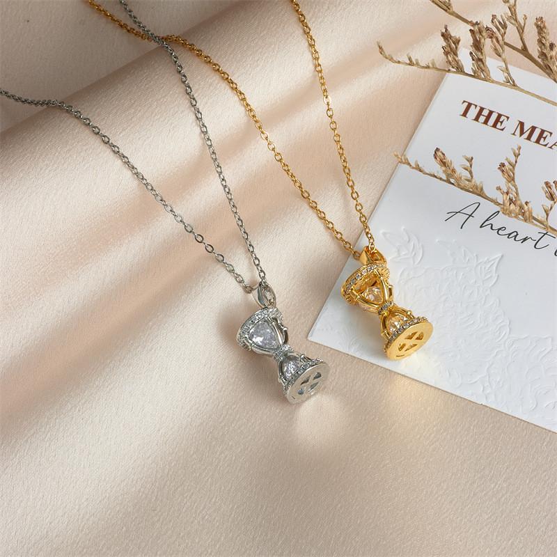 New Style Hourglass Zircon Pendant Necklace Stainless Steel Light Luxury Geometric Choker Jewelry Party Gifts For Women Girls