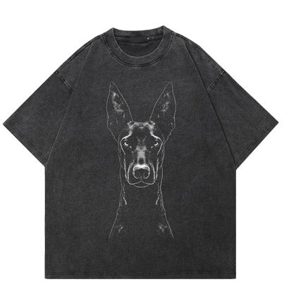 Streetwear Dobermann Graphic Unisex T-Shirt Cotton Washed Black Tshirt Unisex Tops Tees Summer Short Sleeves T Shirt