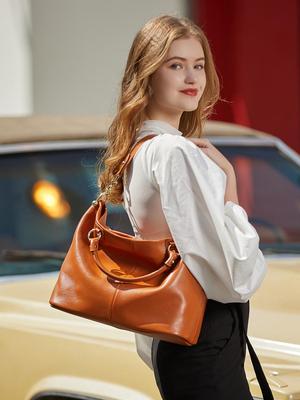 Women's Premium Cowhide Leather Crossbody Tote - Large Capacity Handbag for Commuting