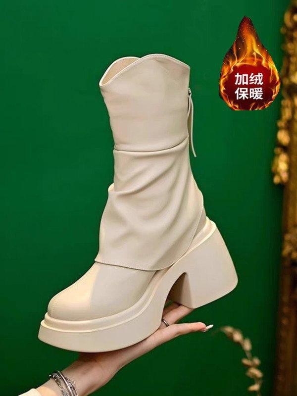 Small Thick-soled Heightening Short Tube Thin Boots Women's New Waterproof Table Thick-heeled Splicing Martin Boots In Autumn and Winter 2025